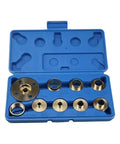 No Sweat Routing 10 Piece Brass Router Guide Bushing Kit With Acrylic Template Base Plate Centering Pin Covers 10mm To 30mm in blue case.