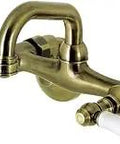 Antique Brass Wall Mount Bar Faucet With Two Handles Old School Vibe Drip Free Ceramic Disc Cartridge One Half Inch NPT Connection
