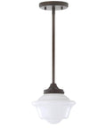 Oil Rubbed Bronze Dope Modern Schoolhouse LED Pendant Light Fixture With White Glass Shade Adjustable Drop for Kitchen