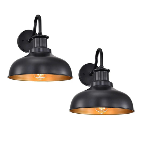 Rustic Outdoor Barn Lights 2 Pack Farmhouse Wall Sconces Industrial Black With Gold Interior Vintage Exterior Lanterns