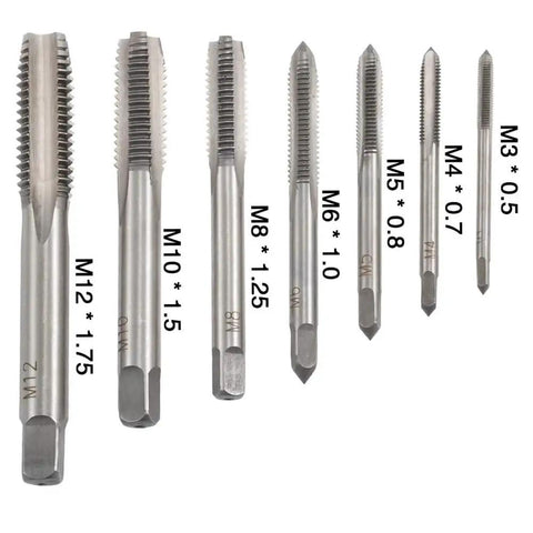 7 Piece Metric Tap Set HSS Tapping Tools M3 M4 M5 M6 M8 M10 M12 For Metalworking Pro Grade Hand Tap Kit With Durable High Speed Steel