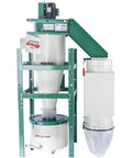 2 Horsepower Dual Filtration HEPA Cyclone Dust Collector with 35 Gal drum, designed for effective woodshop cleanup.