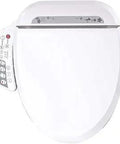 Luxurious Heated Bidet Toilet Seat With Built In Deodorizer, control panel visible on the side, top view of white elongated seat