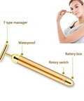 24K Gold Pulse Facial Massager T Shape Electric Face Massage Tool For Sensitive Skin Tightening Firming Lifting Anti Aging Skincare Gadget For Daily Use Battery Operated At Home Spa Vibe, gold T-head