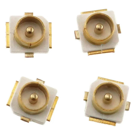4 Pack IPEX IPX UFL SMD Coax RF Connector Solder Socket For PCB Mount Female Antenna Block 50 Ohm 0 To 6 GHz Minus Forty To Ninety Celsius 60V AC 20 Milliohm Great For DIY SDR RC IoT Projects shown in close-up