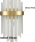 Modern Crystal Glass Wall Sconce Set Of 2 Gold Finish Bath Vanity Lights With Crystal Shade And Back Plate Wall Mount Luminaries For Living Room Bath Soft Warm Ambience Dress Up Your Space with brass finish and frosted glass detail