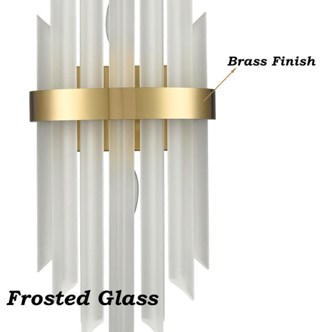 Modern Crystal Glass Wall Sconce Set Of 2 Gold Finish Bath Vanity Lights With Crystal Shade And Back Plate Wall Mount Luminaries For Living Room Bath Soft Warm Ambience Dress Up Your Space with brass finish and frosted glass detail