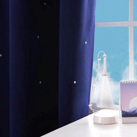 Star Cutout Blackout Curtains For Kids Room And Bedroom, Navy Blue Light Blocking Drapes With Dreamy Twinkle Stars, 42W X 63L, 1 Set