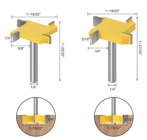 Heavy Duty 1/4 Inch Shank Spoilboard Surfacing Router Bit Set Carbide Tipped For Slab Flattening, Pro Grade Woodworking Bits