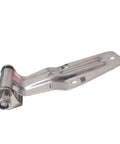 Angle view of sturdy stainless steel container door hinge built to last for refrigerated cabinets delivery vans trucks