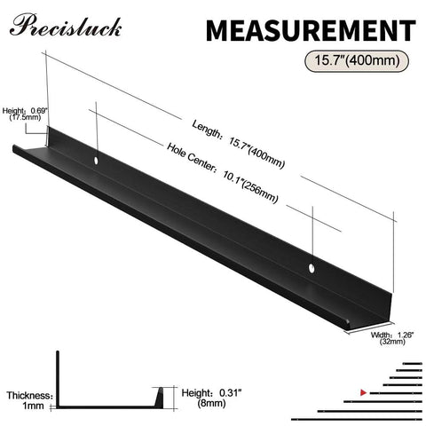 Diagram of 5 Pack Edge Black Hidden Drawer Handles Aluminum Alloy Finger Edge Pull Concealed Furniture Hardware, 400mm length.