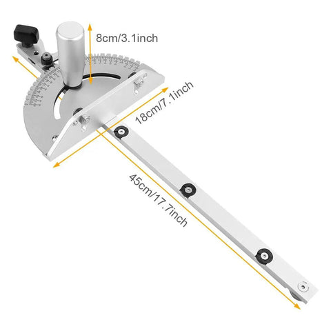 Precision Table Saw Miter Gauge With Adjustable Flip Stop And Angle Guide, 45cm aluminum arm, designed for accurate cuts.