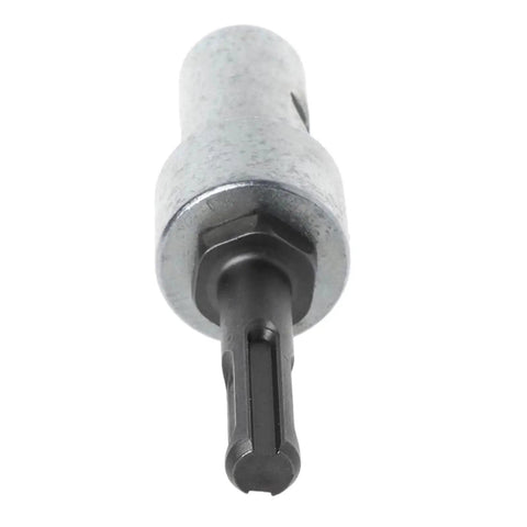 Two Slot Round Shank Drill Bit Adapter For Earth Auger Heads, SDS Arbor Connector, displays angled nut head view