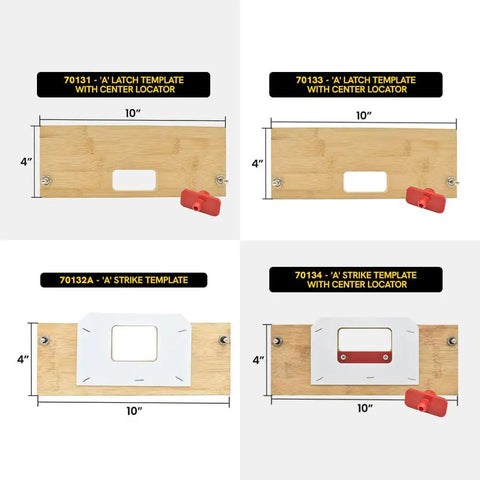 No Sweat Bamboo Router Jig For Door Latch And Deadbolt Installation includes A latch and strike templates in 10x4 inch size.