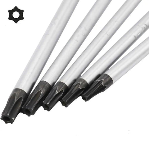 Heavy Duty 12 Inch Extra Long Torx Screwdriver Set T20 And T25 Magnetic Security Star Drivers close-up of tool tips.