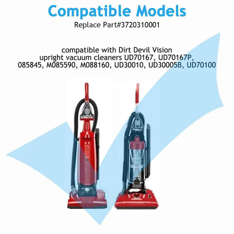 Image of compatible Dirt Devil uprights for Heavy Duty Vacuum Belt Replacement Set 2 Pack For Dirt Devil Featherlite Swivel Glide Powerlite And Power Max Pet Uprights Plus Vision Uprights Replace 3720310001.