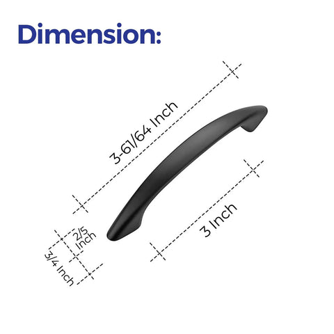 Image showing dimensions of 30 Pack 3 Inch Matte Black Cabinet Handles for Cabinets and Drawers, Kitchen Hardware Pulls for Cupboards.