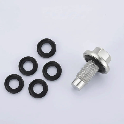 Top Tier 6 Piece Oil Drain Plug Gasket Kit With Hex Head Washer And Tight Seal Rubber Gaskets For Vehicle Service Maintenance And Leak Free Engine Performance, 12mm steel plug and rubber seals