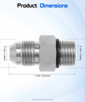 Hydraulic Adapter Fitting Pro Grade One Quarter Inch JIC 37 Degree Male To One Quarter Inch SAE ORB Male Straight Thread For Hydraulic Lines And Industrial Systems High Pressure Durable Conversion, dimensioned side view