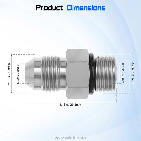 Hydraulic Adapter Fitting Pro Grade One Quarter Inch JIC 37 Degree Male To One Quarter Inch SAE ORB Male Straight Thread For Hydraulic Lines And Industrial Systems High Pressure Durable Conversion, dimensioned side view