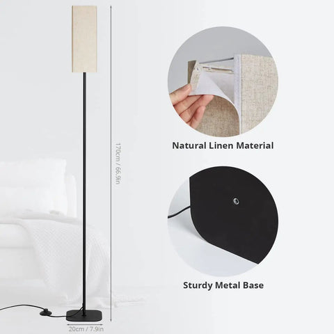 Modern LED Floor Lamp With 3 Color Temperatures Adjustable Brightness linen shade and metal base details
