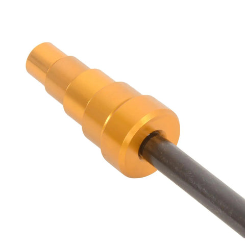 Close-up of gold aluminum adapter from Heavy Duty Badass Wrist Pin Puller Kit For Small Engines for precise adjustments.