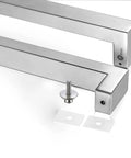 Heavy Duty Commercial Grade 1200mm 48 Inch Stainless Steel 304 Push Pull Door Handle With 1.2mm Thick Wall Square Rectangle Design Mirror Polished Chrome Finish Standoffs And Hex Set Screws For Built To Last Rock Solid Door Hardware, close-up with standoffs
