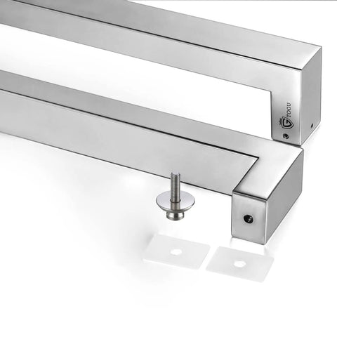 Heavy Duty Commercial Grade 1200mm 48 Inch Stainless Steel 304 Push Pull Door Handle With 1.2mm Thick Wall Square Rectangle Design Mirror Polished Chrome Finish Standoffs And Hex Set Screws For Built To Last Rock Solid Door Hardware, close-up with standoffs