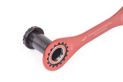 Pro Grade 16 Notch Bottom Bracket Wrench 44 To 48 Millimeter For Bike Maintenance Red Accessory with crankset detail