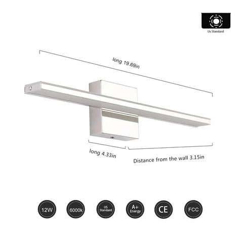 LED Vanity Light Bar 20 Inch Chrome Bathroom Fixtures 12W Over Mirror Lighting With 850 Lumens Cool White 6000K design