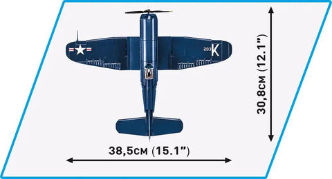 Top view dimensions of Korean War F4U-4 Corsair Aircraft Building Kit With 520 Pieces, 1:32 Scale