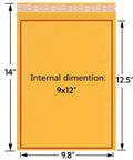 10 Pack Kraft Bubble Mailers 9x12 Self Seal Padded Envelopes with dimensions shown, 9x12 internal size display