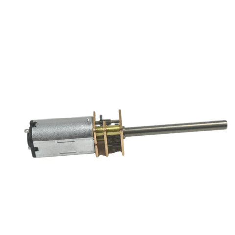 Close-up of Tiny But Mighty N20 Micro Gear Motor 5V DC 30RPM Geared Motor, showcasing metal D shaft and compact design ideal for hobby bots.