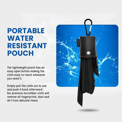 Purgenic microfiber cloths 6-pack in black portable water-resistant pouch with carabiner.