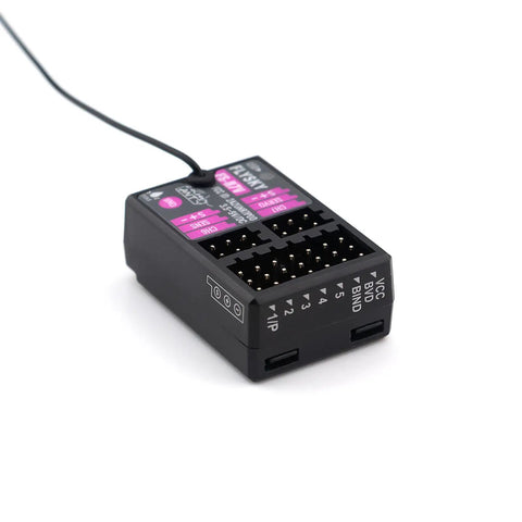 Flysky FS-R7V Receiver 2.4GHz 7CH ANT Protocol Two Way RC Receiver for Cars and Boats with single antenna and ports visible