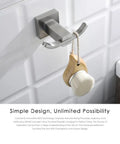 Slick Brushed Stainless Steel Double Robe Hooks With No Hassle Wall Mount For Bathroom And Shower Beefy Coat And Hat Hangers Modern Compact Design Quick Install Four Pack Hardware Set with shaving brush.