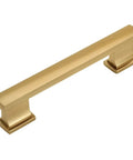 Gold Champagne Cabinet Pulls 10 Pack Four Inch Center-to-Center Dope Contemporary Hardware Handle For Kitchen And Bath Includes Mounting Screws Overall Length About Five Inches Half Inch Wide One Inch Projection