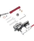 Top Notch Aluminum Alloy Hinge Hole Locator Jig For 35mm Cup Holes With Adjustable Drilling Positioner Tool and accessories laid out.