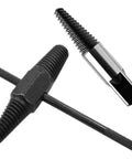 Super Tough Dual-Head Screw Extractor Kit For Stripped Bolts And Water Pipe Fixes. Easy-To-Use Bolt Remover Tool That Slams In Fast To Save Your Back And Time On Any Heavy Industry Or Home DIY Job Without Needing A Pro Plumber., black metal screw extractor with T-handle