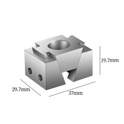 Heavy Duty Cnc Wedge Clamp Slick Precision Vice Block Knockout Performance Quick Release Side Mount Adjustable Fixture Built Tough For Steel Aluminum Part Fixturing, metallic vise block with dimensions 37mm x 29.7mm x 19.7mm.