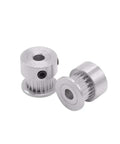 GT2 Timing Pulleys 12 Teeth Aluminum 5mm Bore 6mm Wide 10 Pack For GT2 Timing Belt Systems For 3D Printers And CNC Machines Durable High Precision Upgrade, silver aluminum pulley shown front and side