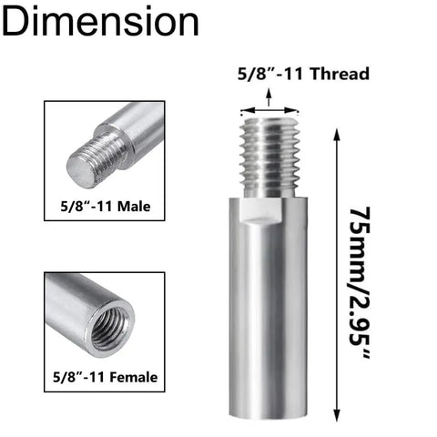 Five Eighth Inch 11 Thread Angle Grinder Extension Shaft Kit With 75mm Rod dimension diagram showing thread details.