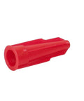 Close-up of red silicone cartridge nozzle for mastic caulking tool with resealable tube cap, ideal for wall and floor tile sealing.