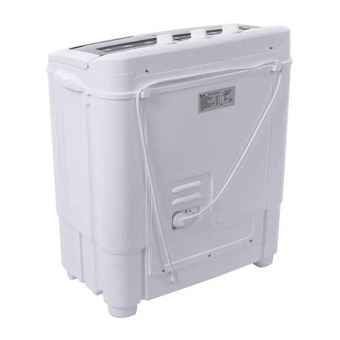 Back view of Zero Drama Portable Twin Tub Mini Washing Machine with easy grip frame, compact design for dorms and RVs.