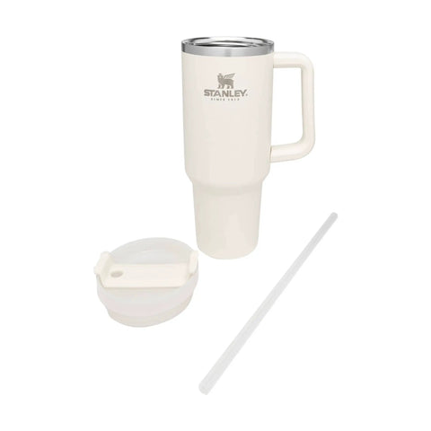 Big Grip Travel Quencher Cream Stainless Steel Bottle For Hot Or Cold Drinks Vacuum Insulated Leakproof Lid 1 Count shown with straw and lid