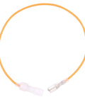 Front view of orange propane heater safety kit cable with white quick-connect plug and clear Faston terminal