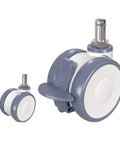 Two sizes of Five 2.5 Inch TPR Stem Silent Swivel Casters With Built In Brakes For Office Chairs and Furniture, white and gray design