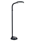 LED Floor Lamp With Soft White Reading Light And Built In Step Dimmer Adjustable Pivoting Head For Any Direction Energy Saving 12 Watts No Bulbs To Swap Cool To Touch 65 Inch Tall With Weighted Black Base.