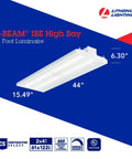 Powerhouse High Bay LED Light Fixture With 18,000 Lumens And 5000K Daylight, angled view, dimensions 44in x 15.49in x 6.3in