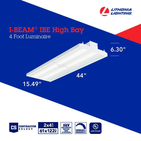 Powerhouse High Bay LED Light Fixture With 18,000 Lumens And 5000K Daylight, angled view, dimensions 44in x 15.49in x 6.3in